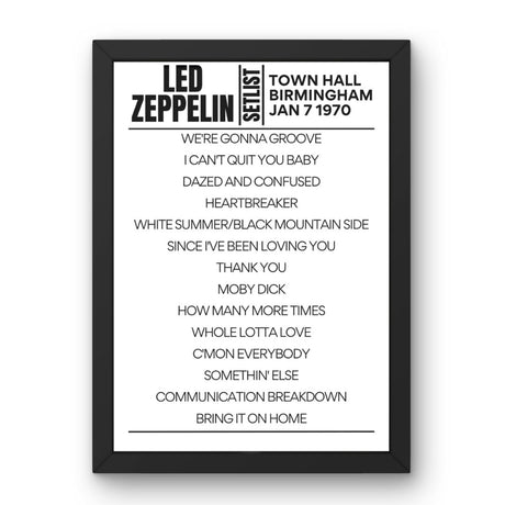 Led Zeppelin Birmingham January 7 1970 Setlist Poster - Setlist