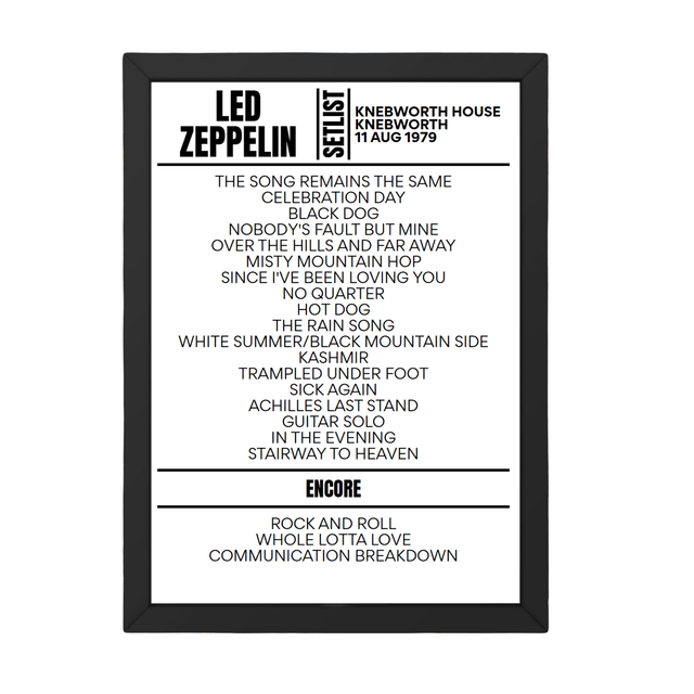 Led Zeppelin Knebworth August 11, 1979 Replica Setlist - Setlist