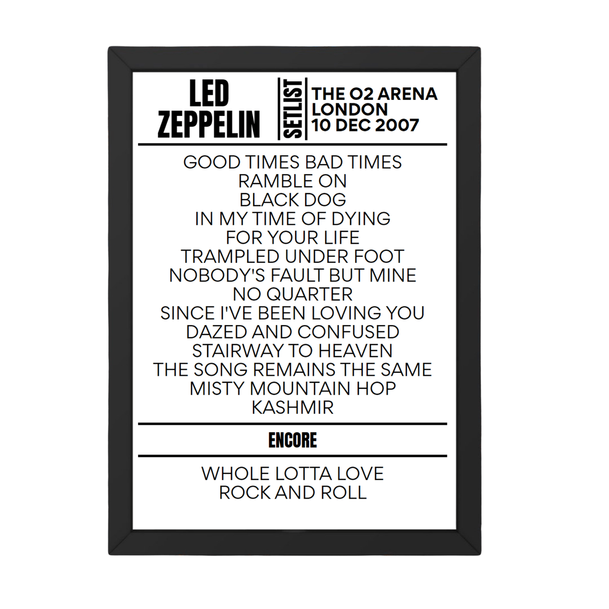 Led Zeppelin London December 10, 2007 Replica Setlist - Setlist