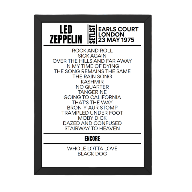 Led Zeppelin London May 23, 1975 Replica Setlist - Setlist