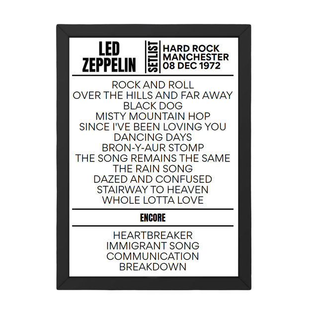 Led Zeppelin Manchester December 08, 1972 Replica Setlist - Setlist