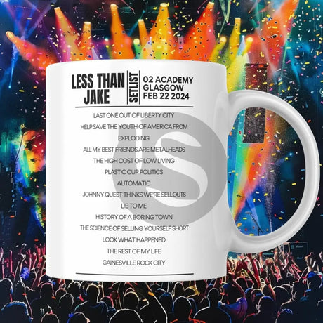 Less Than Jake 02 Academy Glasgow February 22 2024 Setlist Mug - Setlist