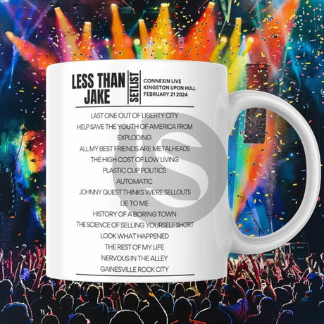 Less Than Jake Connexin Live Arena Kingston Upon Hull February 21 2024 Setlist Mug - Setlist