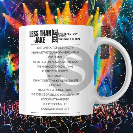 Less Than Jake The Refectory Leeds February 18 2024 Setlist Mug - Setlist