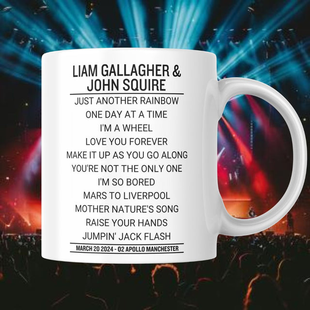 Liam Gallagher and John Squire Manchester March 20 2024 Setlist Mug - Setlist