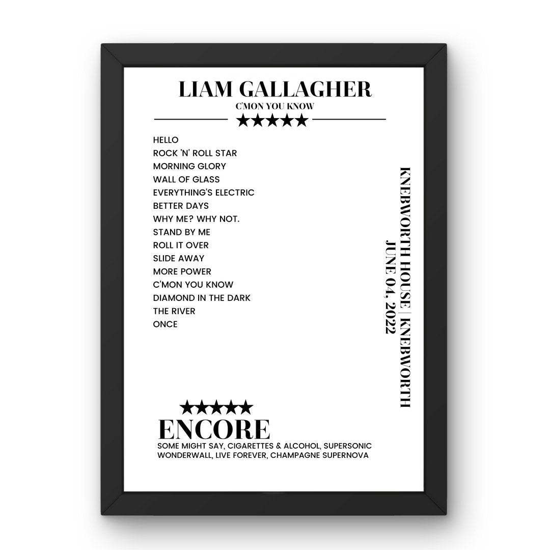 Liam Gallagher Knebworth House Knebworth 04 June 2022 Setlist Poster - Setlist