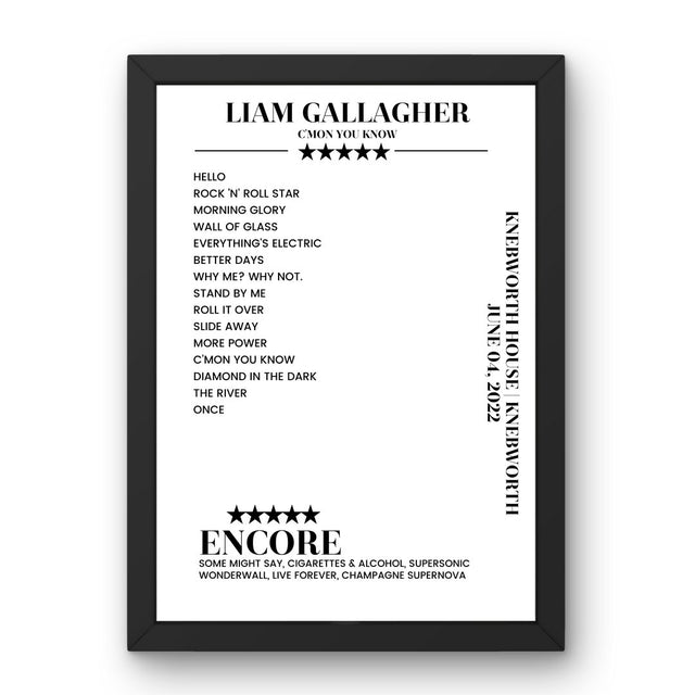 Liam Gallagher Knebworth House Knebworth 04 June 2022 Setlist Poster - Setlist