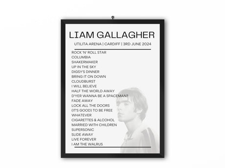 Liam Gallagher Utilita Arena Cardiff 3rd June 2024 Replica Setlist - Photo Version - Setlist