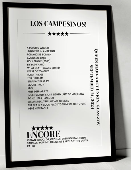 Los Campesinos! September 21, 2024 Queen Margaret Union Glasgow Setlist Poster - Setlist