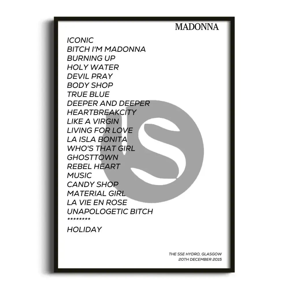 Madonna Glasgow 20th December 2015 - Gig Setlist - Setlist