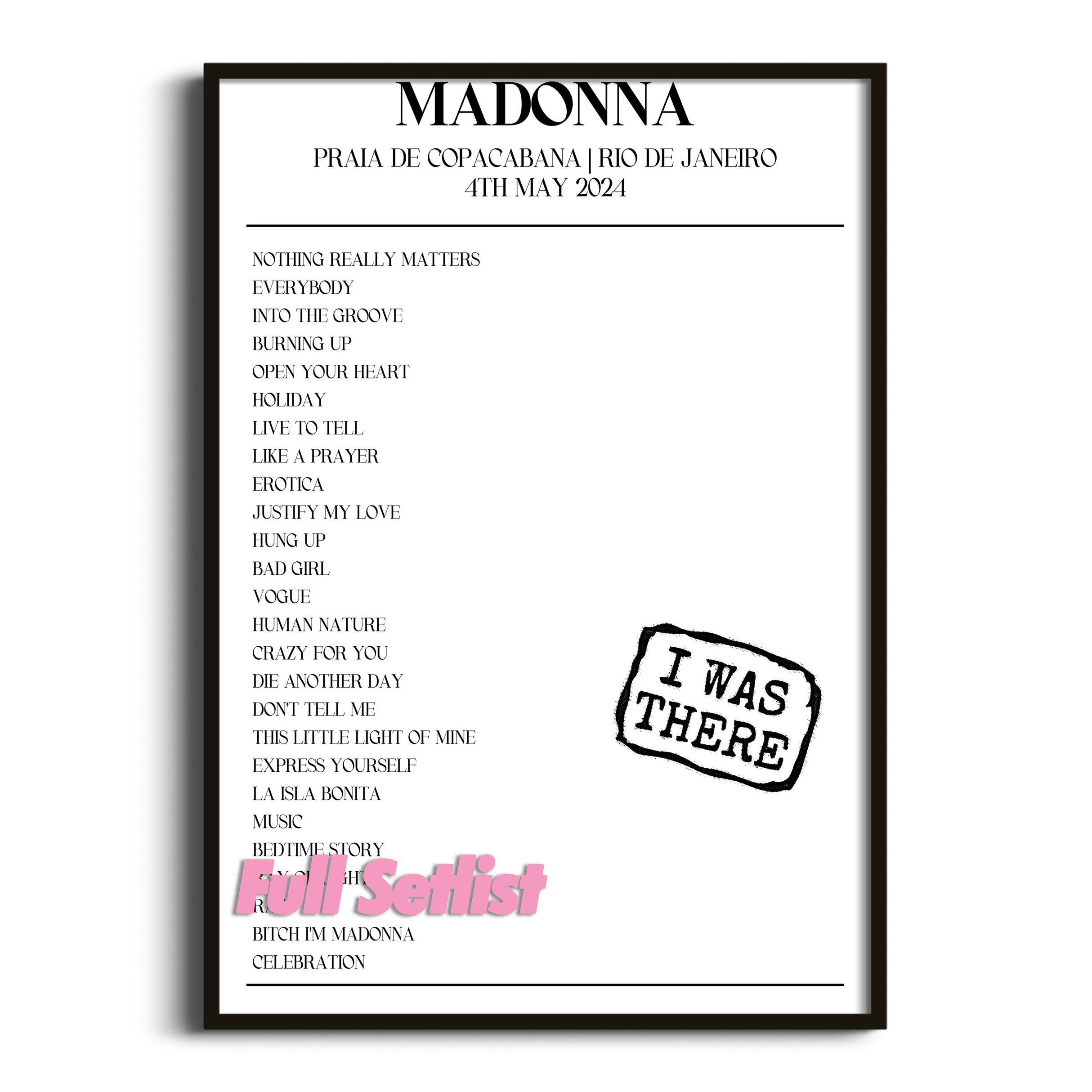 Madonna The Celebration Tour Setlist Posters 2024 - Setlist