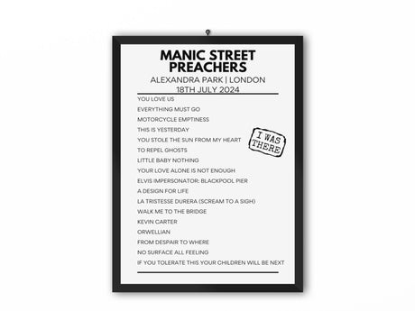 Manic Street Preachers Alexandra Park July 2024 Setlist Poster - Setlist