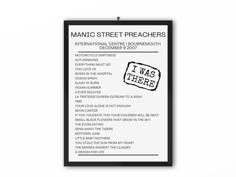 Manic Street Preachers Bournemouth December 2007 Replica Setlist - Setlist