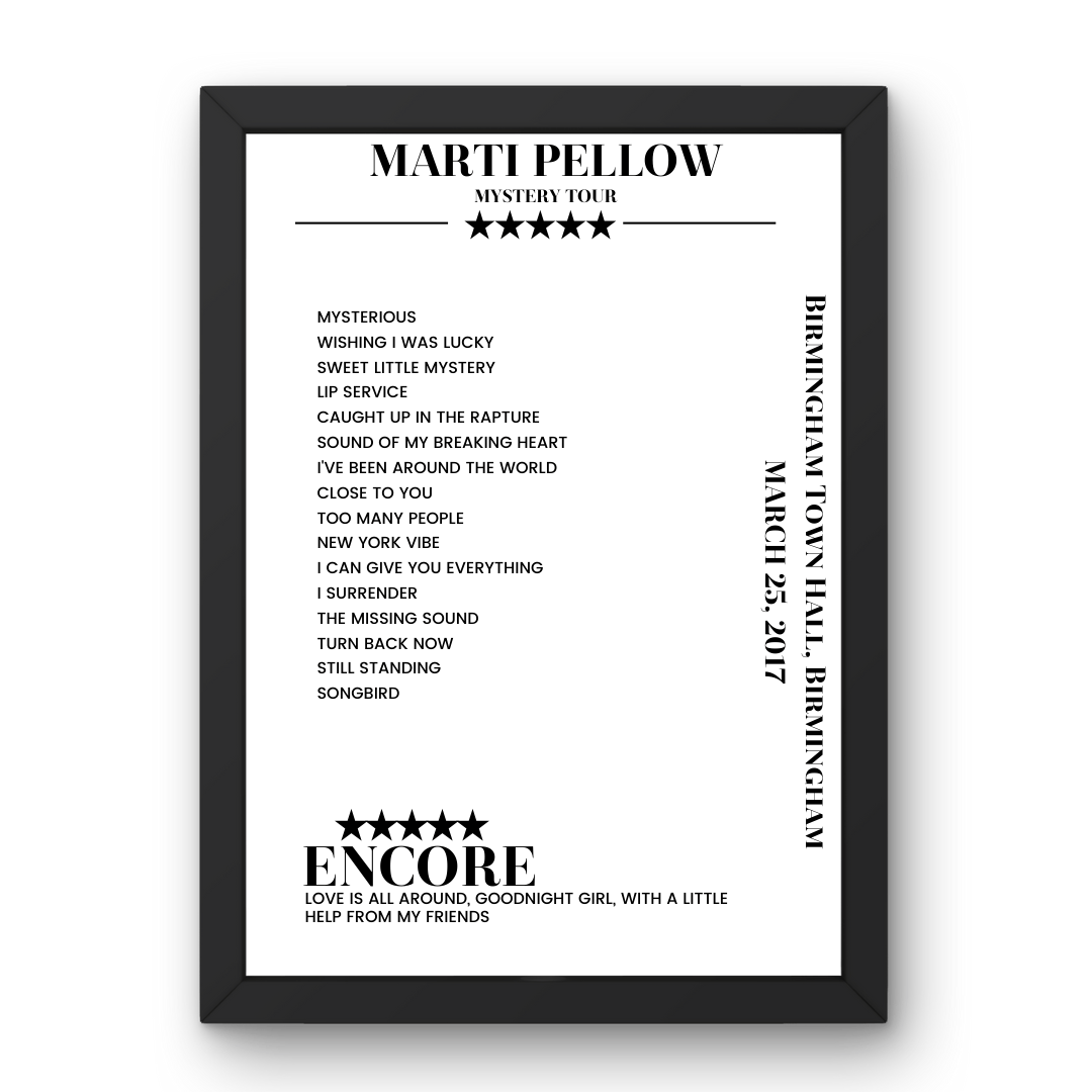 Marti Pellow March 25, 2017 Birmingham Town Hall Birmingham Setlist Poster - Setlist