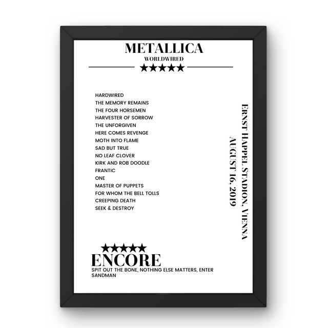 Metallica August 16, 2019 Ernst Happel Stadion Vienna Setlist Poster - Setlist