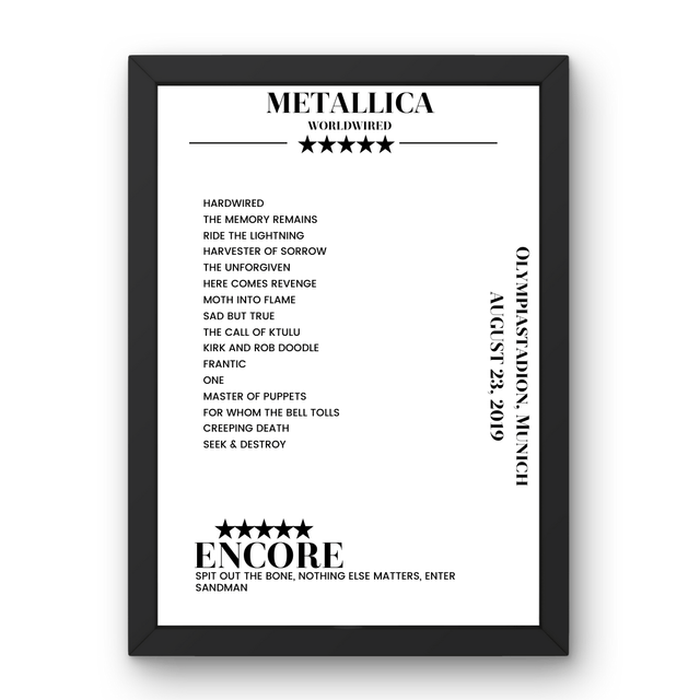 Metallica August 23, 2019 Olympiastadion Munich Setlist Poster - Setlist