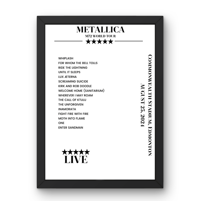 Metallica August 25, 2024 Commonwealth Stadium Edmonton Setlist Poster - Setlist