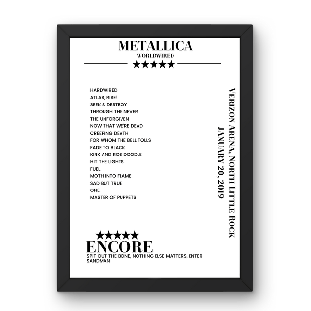 Metallica January 20, 2019 Verizon Arena North Little Rock Setlist Poster - Setlist