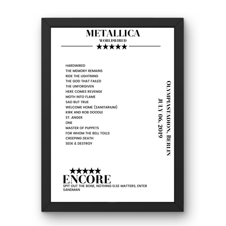 Metallica July 06, 2019 Olympiastadion Berlin Setlist Poster - Setlist