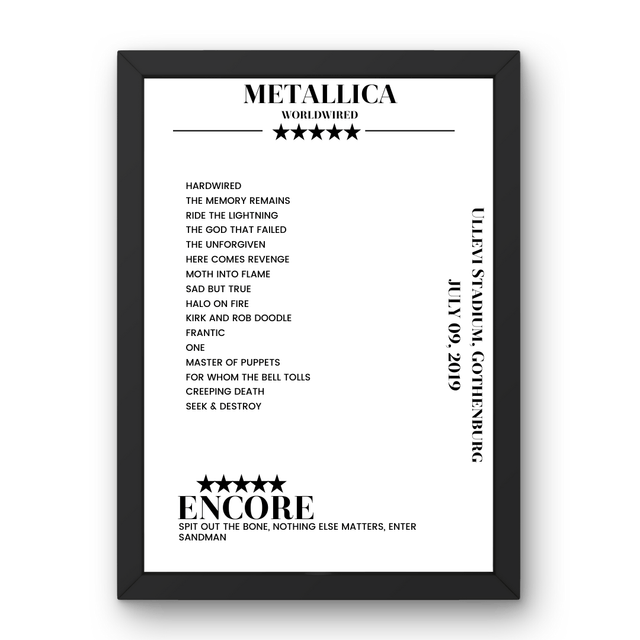 Metallica July 09, 2019 Ullevi Stadium Gothenburg Setlist Poster - Setlist