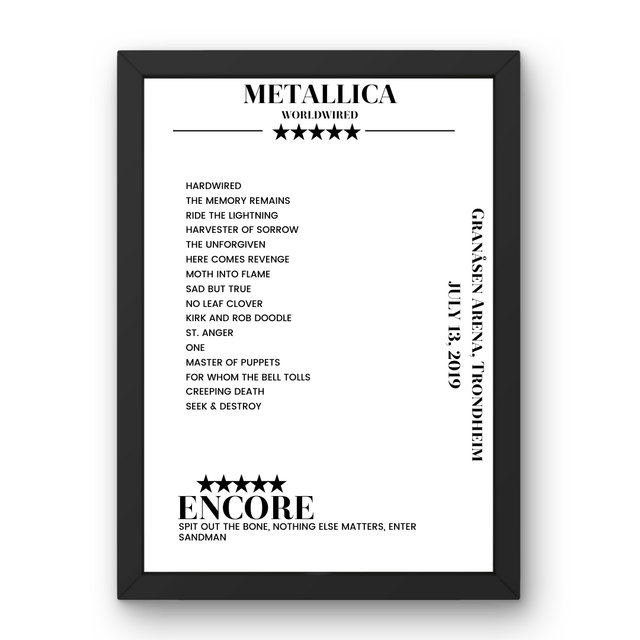 Metallica July 13, 2019 Granåsen Arena Trondheim Setlist Poster - Setlist