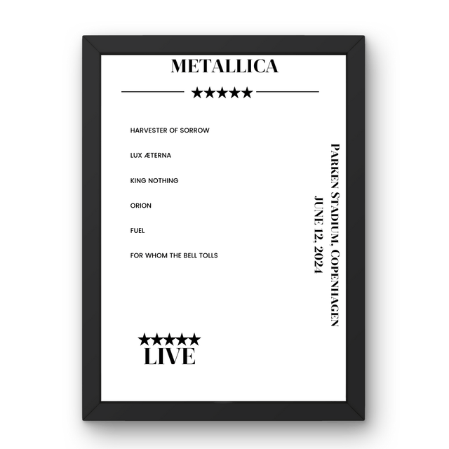 Metallica June 12, 2024 Parken Stadium Copenhagen Setlist Poster - Setlist