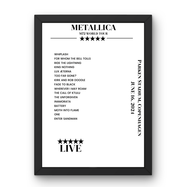 Metallica June 16, 2024 Parken Stadium Copenhagen Setlist Poster - Setlist