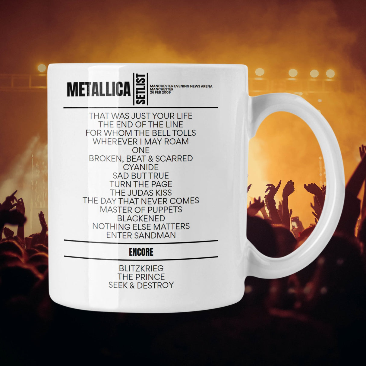 Metallica Manchester February 26, 2009 Replica Setlist Mug - Setlist