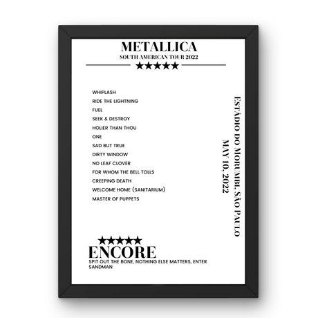 Metallica May 10, 2022 Estádio do Morumbi São Paulo Setlist Poster - Setlist