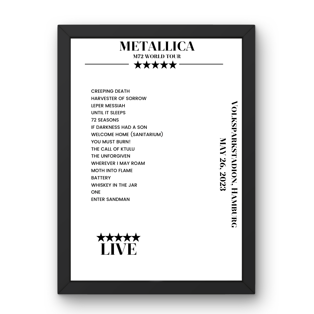 Metallica May 26, 2023 Volksparkstadion Hamburg Setlist Poster - Setlist