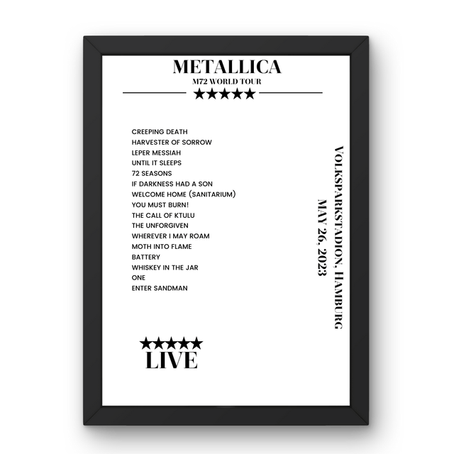 Metallica May 26, 2023 Volksparkstadion Hamburg Setlist Poster - Setlist