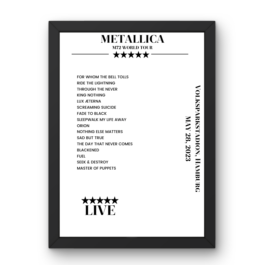 Metallica May 28, 2023 Volksparkstadion Hamburg Setlist Poster - Setlist