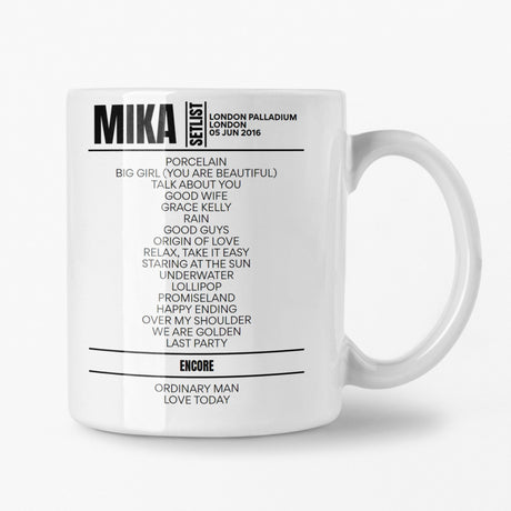 MIKA London June 2016 Setlist Mug - Setlist