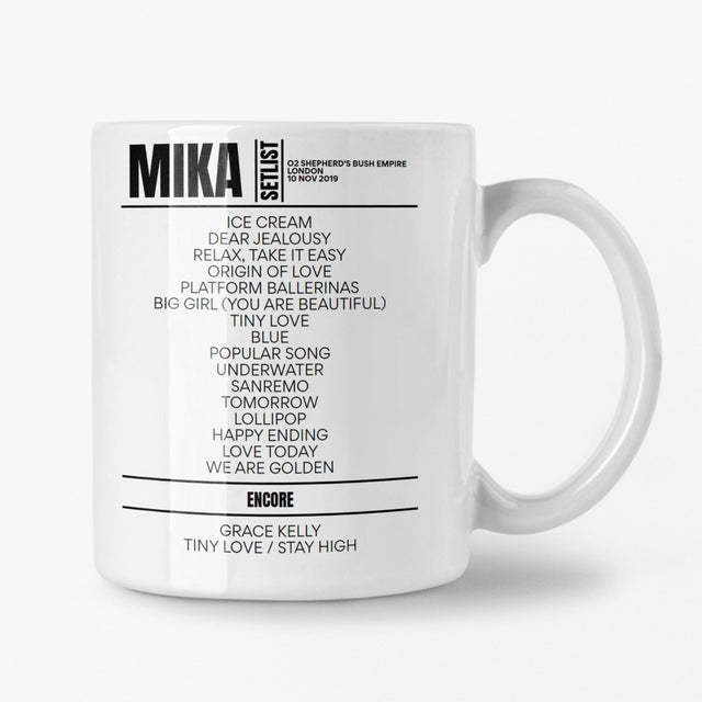 MIKA London November 2019 Setlist Mug - Setlist