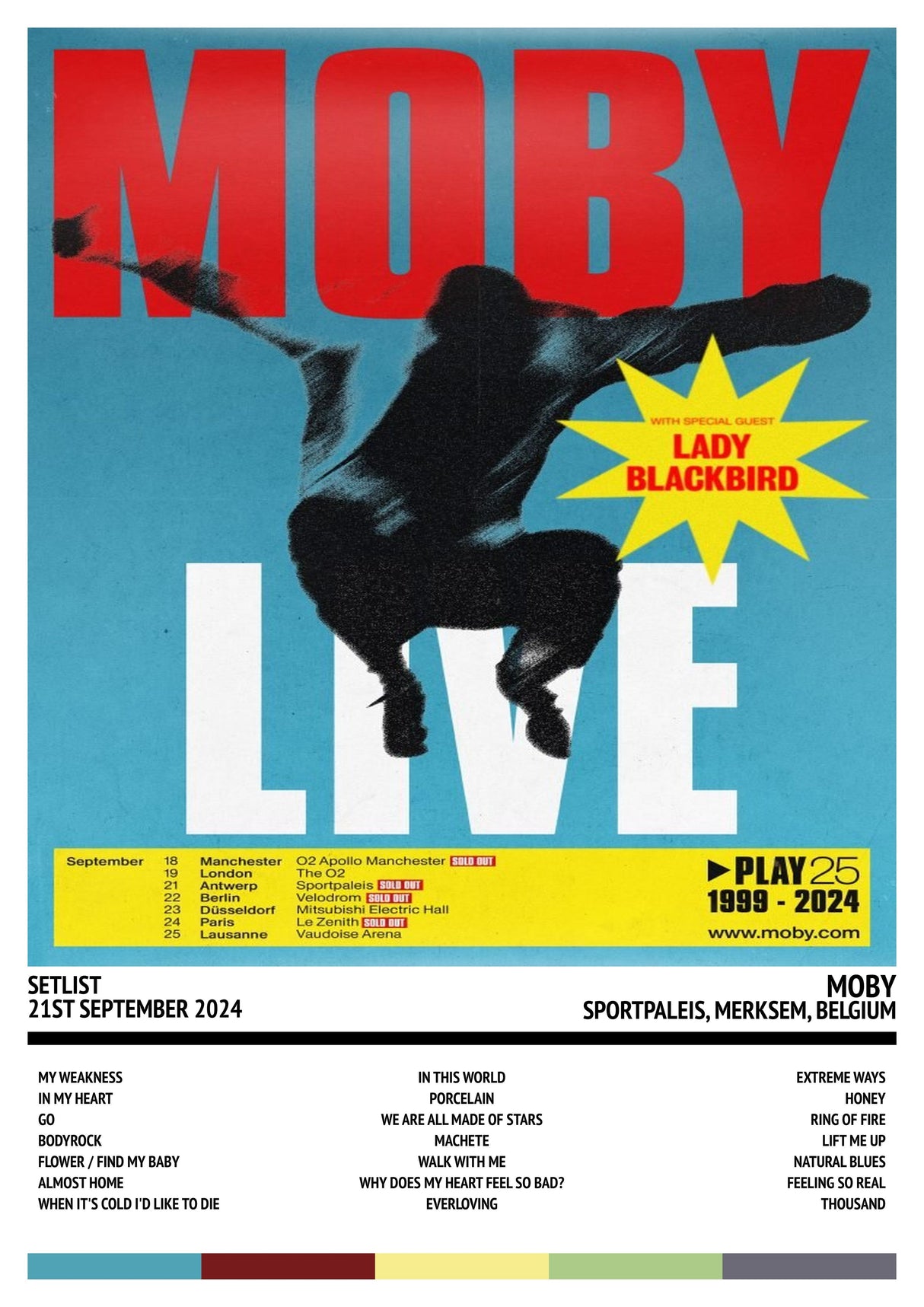 Moby Play 25 Sportpaleis Merksem 21st September 2024 - Setlist Tour Poster - Setlist