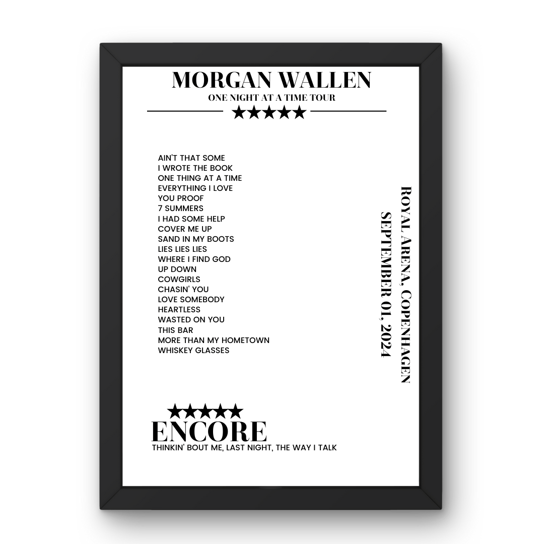 Morgan Wallen September 01, 2024 Royal Arena Copenhagen Setlist Poster - Setlist