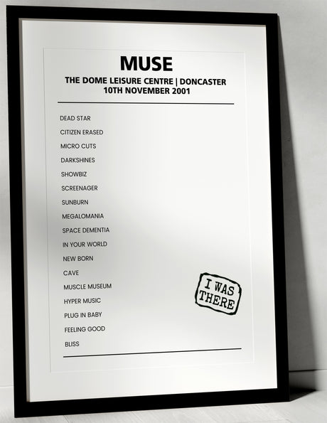 Muse 10th November 2001 The Dome Leisure Centre Doncaster - Alternate - Setlist