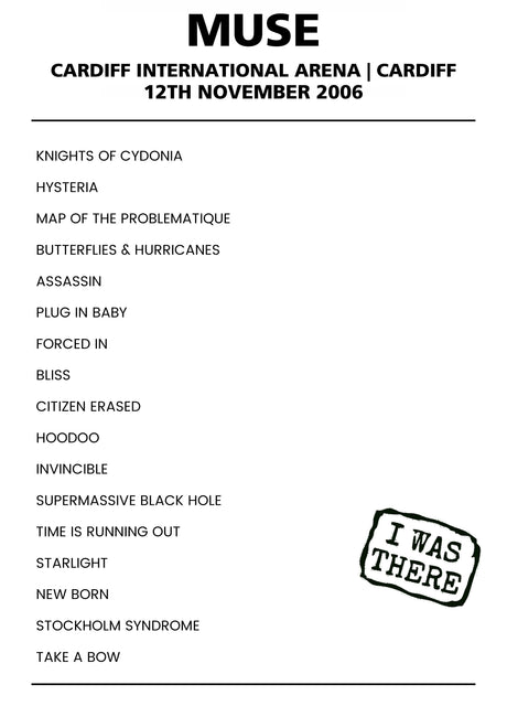 Muse 12th November 2006 Cardiff International Arena Cardiff - Alternate - Setlist