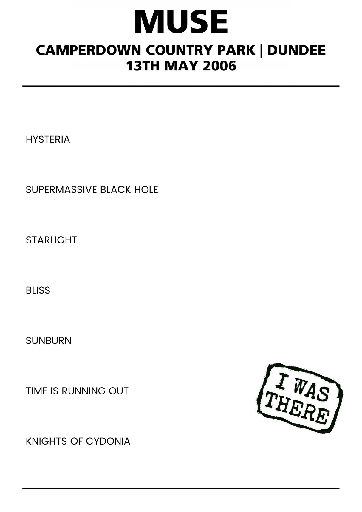 Muse 13th May 2006 Camperdown Country Park Dundee - Alternate - Setlist