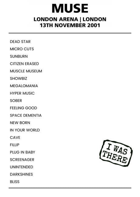 Muse 13th November 2001 London Arena London - Alternate - Setlist