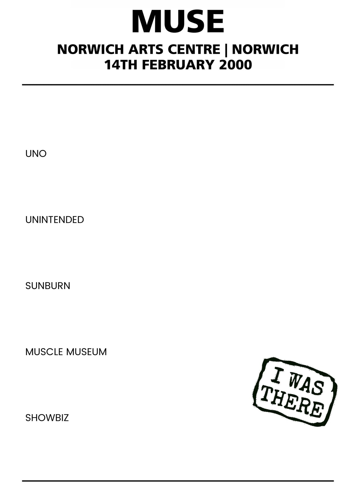 Muse 14th February 2000 Norwich Arts Centre Norwich - Alternate - Setlist