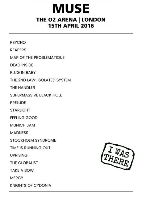 Muse 15th April 2016 The O2 Arena London - Alternate - Setlist