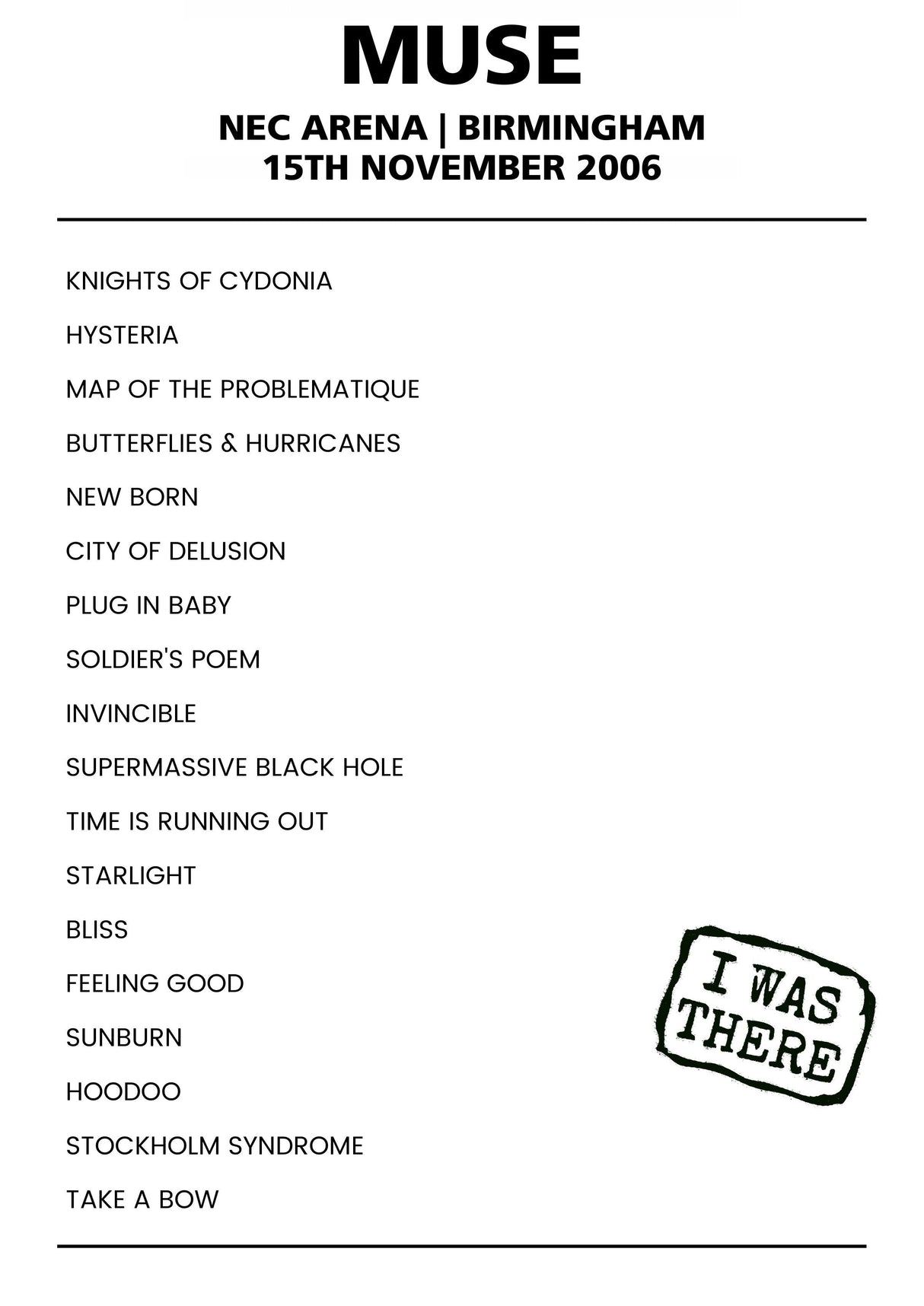 Muse 15th November 2006 NEC Arena Birmingham - Alternate - Setlist