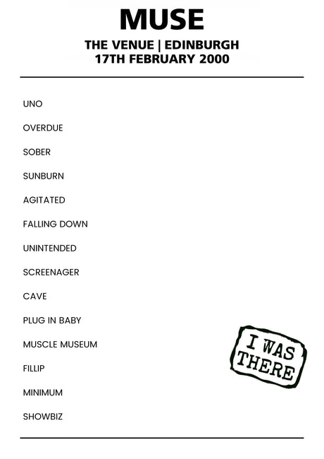 Muse 17th February 2000 The Venue Edinburgh - Alternate - Setlist