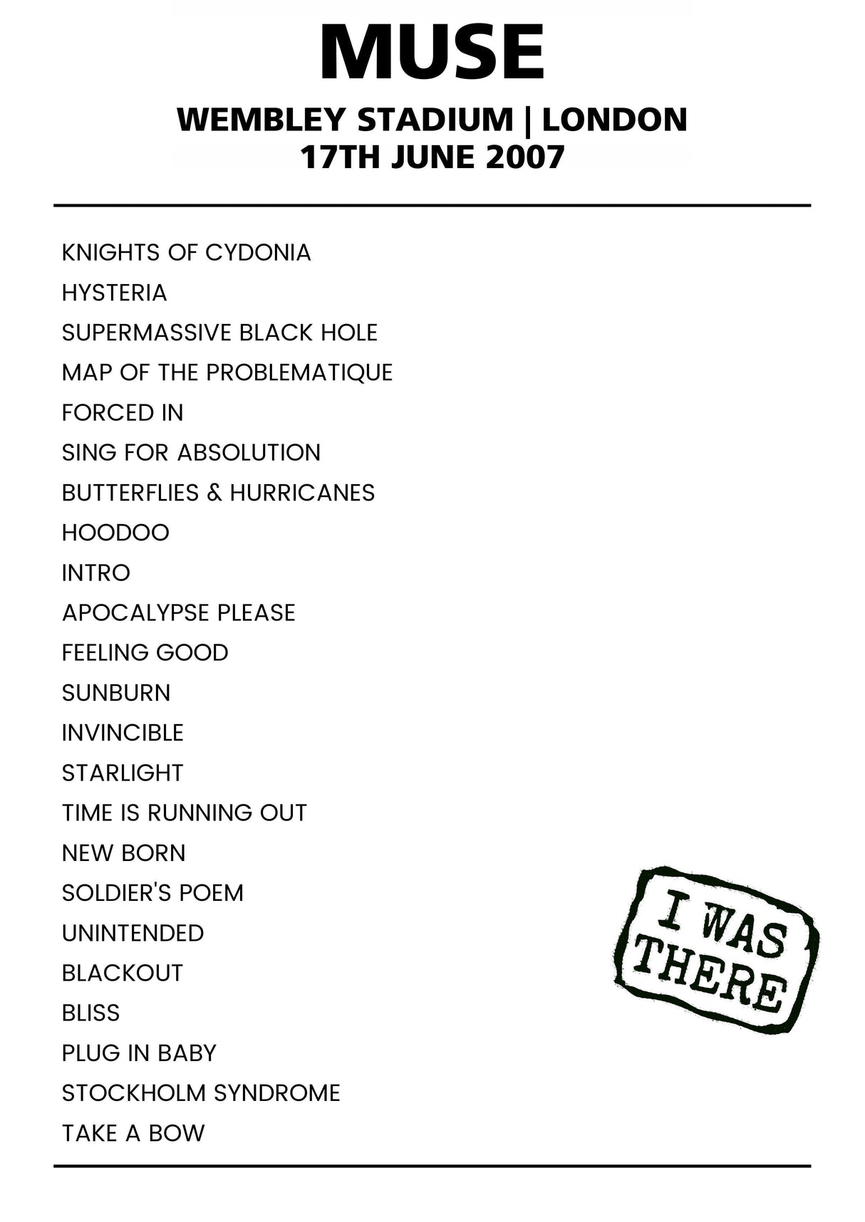 Muse 17th June 2007 Wembley Stadium London - Alternate - Setlist