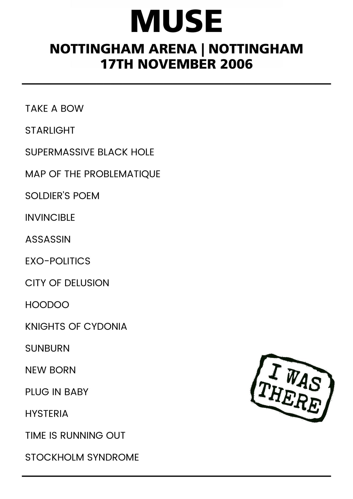 Muse 17th November 2006 Nottingham Arena Nottingham - Alternate - Setlist