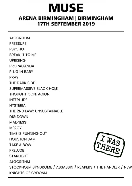 Muse 17th September 2019 Arena Birmingham Birmingham - Alternate - Setlist