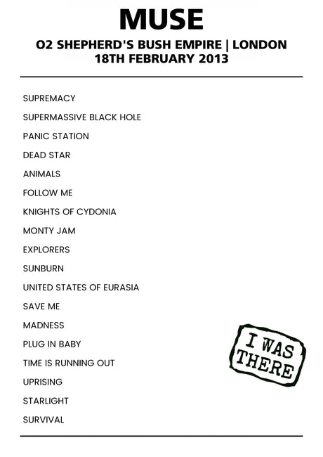 Muse 18th February 2013 O2 Shepherd's Bush Empire London - Alternate - Setlist