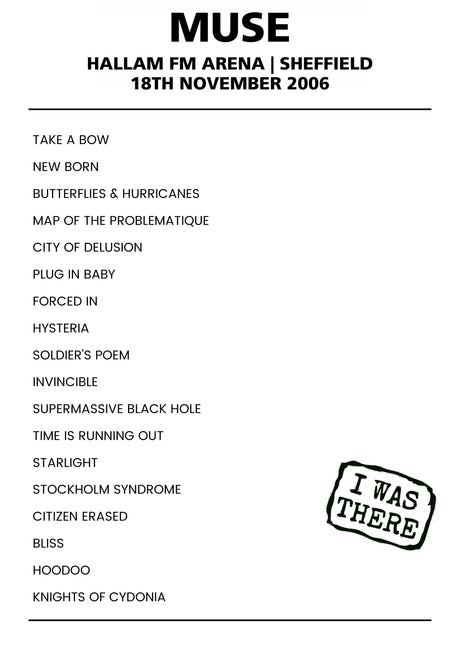 Muse 18th November 2006 Hallam FM Arena Sheffield - Alternate - Setlist