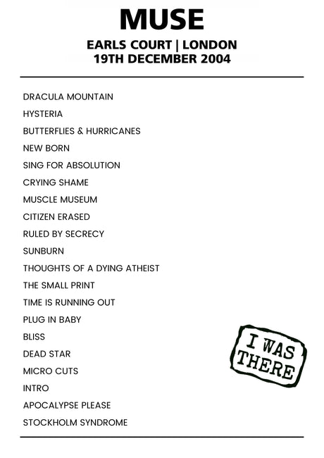 Muse 19th December 2004 Earls Court London - Alternate - Setlist